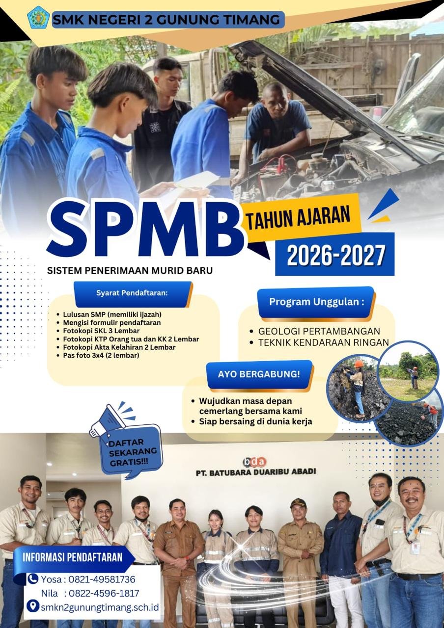SPMB TA. 2026/2027 SMK Negeri 2 Gunung Timang